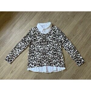Chico’s Women's Pullover Leopard Print 3/4 Sleeve Layered-like Sweater Size 2